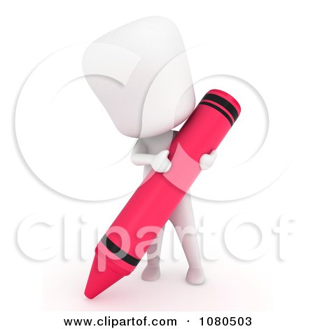Clipart 3d Ivory Man Coloring With A Pink Crayon - Royalty Free CGI Illustration by BNP Design Studio