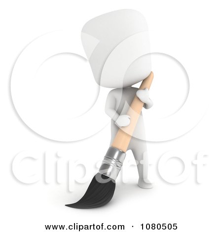 Clipart 3d Ivory Kid With A Paintbrush - Royalty Free CGI Illustration by BNP Design Studio