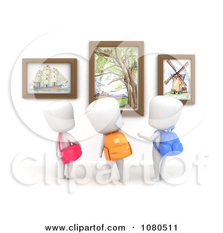 Clipart 3d Ivory School Kids Checking Out An Art Display At A Museum - Royalty Free CGI Illustration by BNP Design Studio