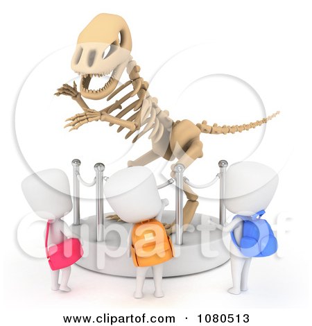 Clipart 3d Ivory School Kids Checking Out A Dinosaur Bones Display At A Museum - Royalty Free CGI Illustration by BNP Design Studio