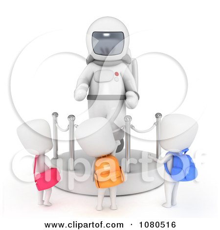 Clipart 3d Ivory School Kids Checking Out An Astronaut Display At A Museum - Royalty Free CGI Illustration by BNP Design Studio