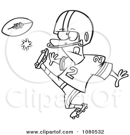 Clipart Outlined Football Player Kicking - Royalty Free Vector Illustration by toonaday