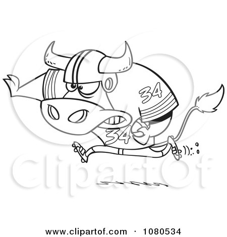 Clipart Outlined Football Bull Running - Royalty Free Vector Illustration by toonaday
