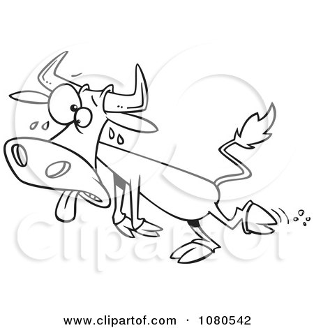 Clipart Outlined Sweating Hot Cow - Royalty Free Vector Illustration by toonaday