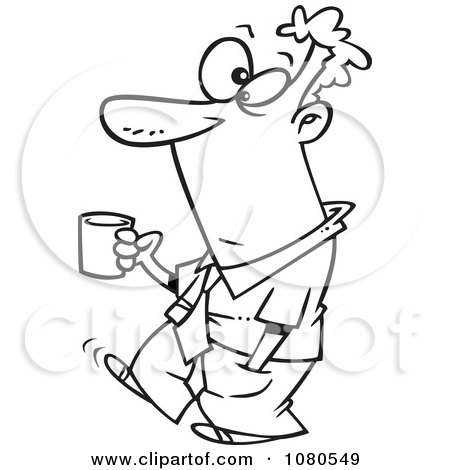 Clipart Outlined Businessman Carrying Coffee - Royalty Free Vector Illustration by toonaday