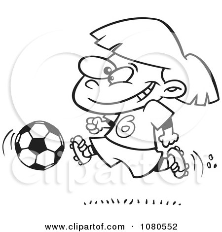 Clipart Outlined Soccer Girl Running - Royalty Free Vector Illustration by toonaday