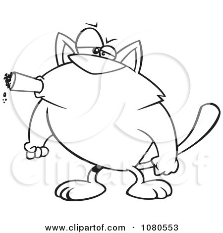 Clipart Outlined Tough Cat Smoking A Cigar - Royalty Free Vector Illustration by toonaday