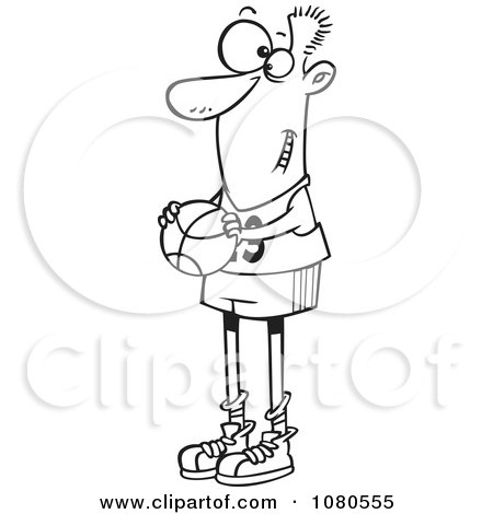 Clipart Outlined Skinny Basketball Player Holding A Ball - Royalty Free Vector Illustration by toonaday