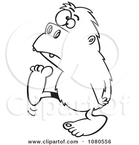 Clipart Outlined Bigfoot Walking To The Left - Royalty Free Vector Illustration by toonaday