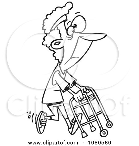 Clipart Outlined Healthy Granny Exercising With Her Walker - Royalty ...