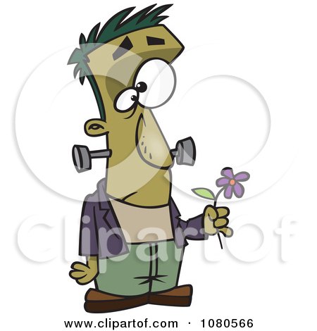 Clipart Sad Frankenstein Holding A Flower - Royalty Free Vector Illustration by toonaday