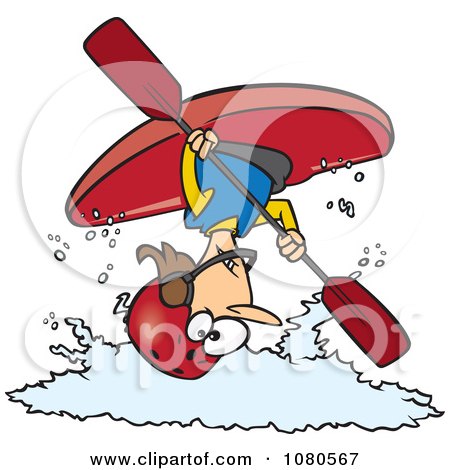 Clipart Female Kayaker Doing A Flip Over White Water - Royalty Free Vector Illustration by toonaday