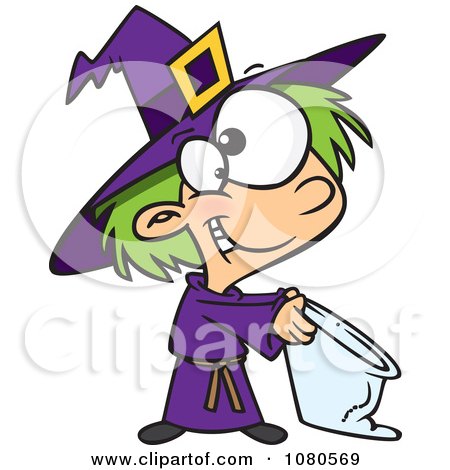 Clipart Halloween Witch Girl Trick Or Treating - Royalty Free Vector Illustration by toonaday