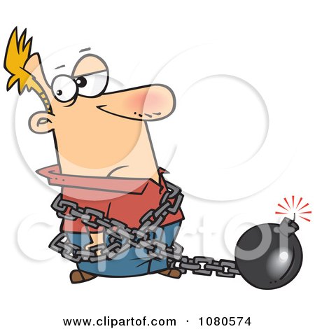 Clipart Man In A Predicament Chained To A Bomb - Royalty Free Vector Illustration by toonaday