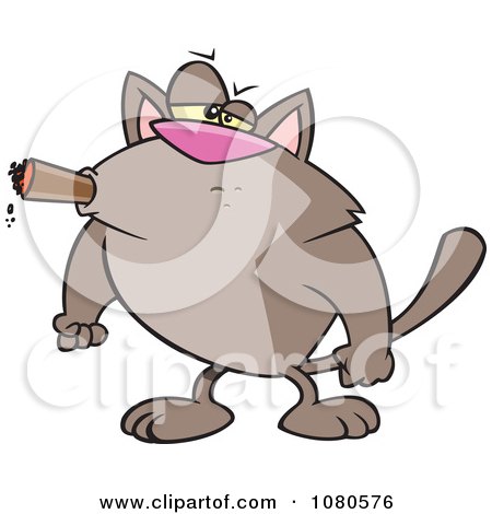 Clipart Tough Cat Smoking A Cigar - Royalty Free Vector Illustration by toonaday