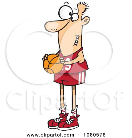 Clipart Skinny Basketball Player Holding A Ball - Royalty Free Vector Illustration by toonaday