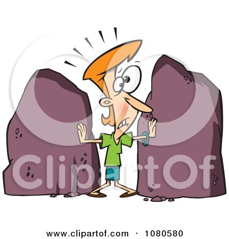 Clipart Woman Being Squished Between Boundaries - Royalty Free Vector Illustration by toonaday