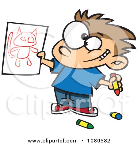 Clipart Proud Boy Holding His Cat Drawing - Royalty Free Vector Illustration by toonaday