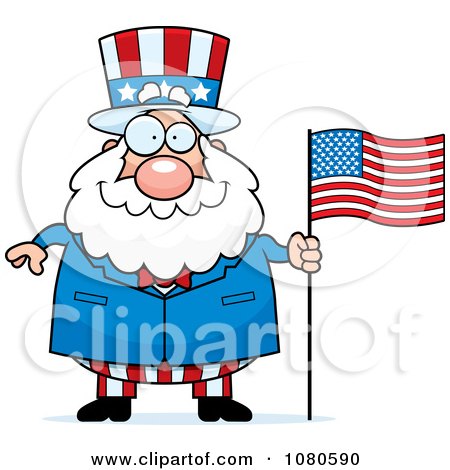 Clipart Chubby Uncle Sam With An American Flag - Royalty Free Vector Illustration by Cory Thoman