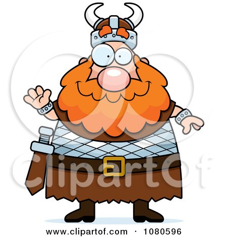 Clipart Chubby Viking Waving - Royalty Free Vector Illustration by Cory Thoman