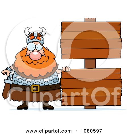 Clipart Chubby Viking With Signs - Royalty Free Vector Illustration by Cory Thoman