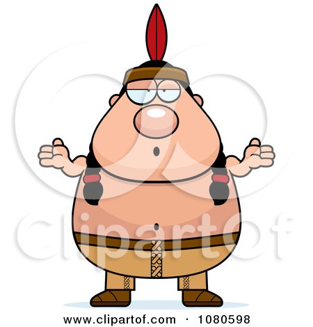 Clipart Chubby Native American Man Shrugging - Royalty Free Vector Illustration by Cory Thoman