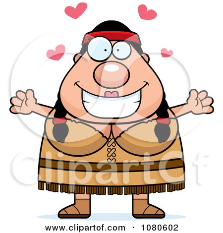 Clipart Chubby Native American Woman Hugging - Royalty Free Vector Illustration by Cory Thoman