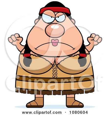 Clipart Chubby Native American Woman Waving Her Fists - Royalty Free Vector Illustration by Cory Thoman