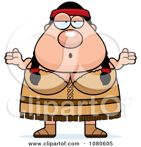 Clipart Chubby Native American Woman Shrugging - Royalty Free Vector Illustration by Cory Thoman