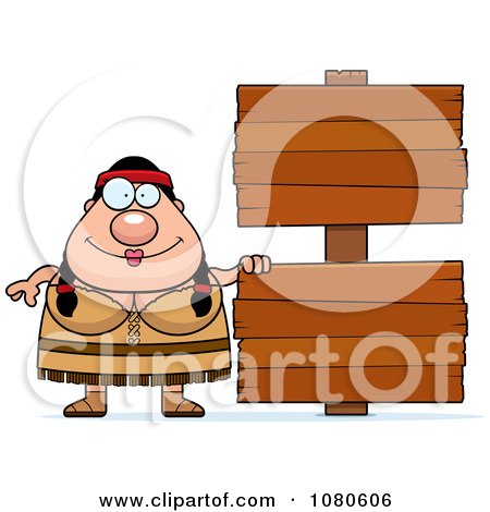Clipart Chubby Native American Woman With Wood Signs - Royalty Free Vector Illustration by Cory Thoman