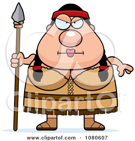 Clipart Chubby Native American Woman With A Spear - Royalty Free Vector Illustration by Cory Thoman