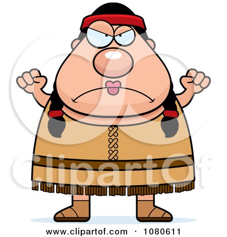 Clipart Chubby Native American Female Waving Her Fists - Royalty Free Vector Illustration by Cory Thoman