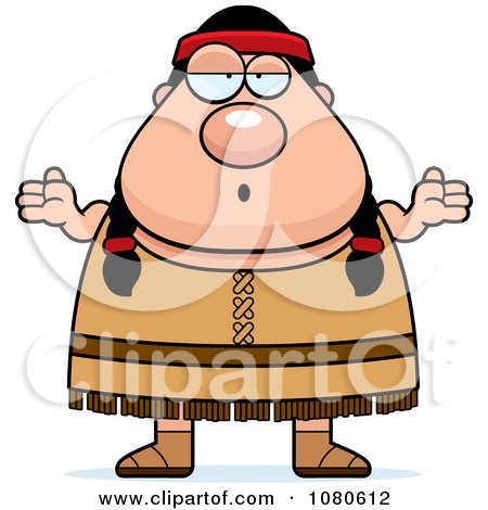 Clipart Chubby Native American Female Shrugging - Royalty Free Vector Illustration by Cory Thoman