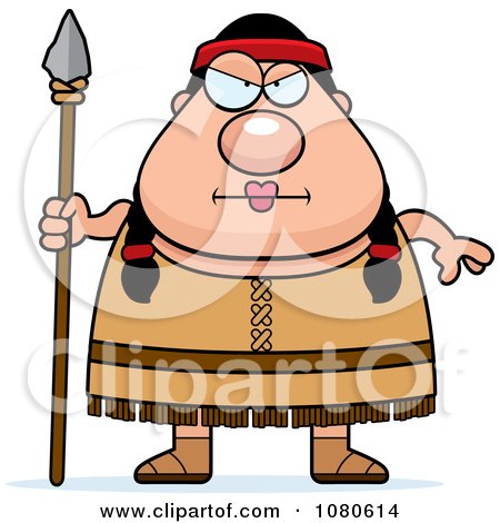 Clipart Chubby Native American Female With A Spear - Royalty Free Vector Illustration by Cory Thoman