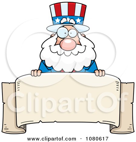 Clipart Chubby Uncle Sam Over A Parchment Banner - Royalty Free Vector Illustration by Cory Thoman