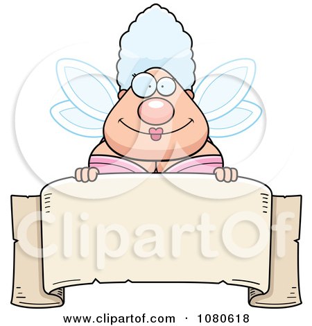 Clipart Chubby Fairy Godmother Over A Blank Parchment Banner - Royalty Free Vector Illustration by Cory Thoman
