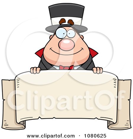 Clipart Chubby Magician Over A Blank Parchment Banner - Royalty Free Vector Illustration by Cory Thoman