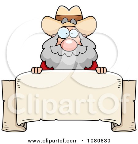 Clipart Chubby Miner Prospector Over A Parchment Banner - Royalty Free Vector Illustration by Cory Thoman