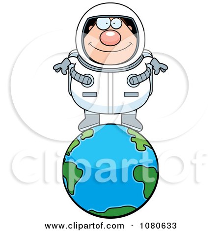 Clipart Chubby Astronaut Standing On Top Of Earth - Royalty Free Vector Illustration by Cory Thoman