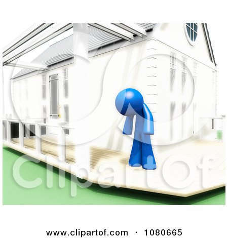 Clipart 3d Hot Blue Person Standing On A Deck - Royalty Free CGI Illustration by Leo Blanchette
