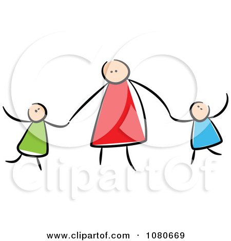 Clipart Stick People Mother Holding Hands With Her Children - Royalty Free Vector Illustration by Prawny