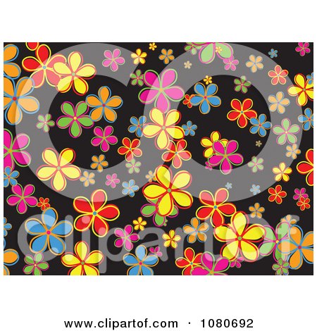 Clipart Colorful Floral Background On Black - Royalty Free Vector Illustration by Prawny