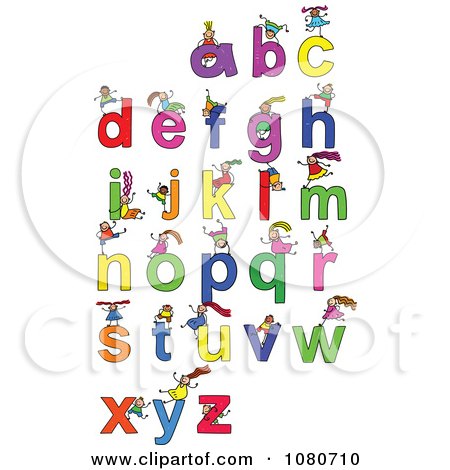 Clipart Doodled Stick Kids Playing On Letters 4 - Royalty Free Vector Illustration by Prawny