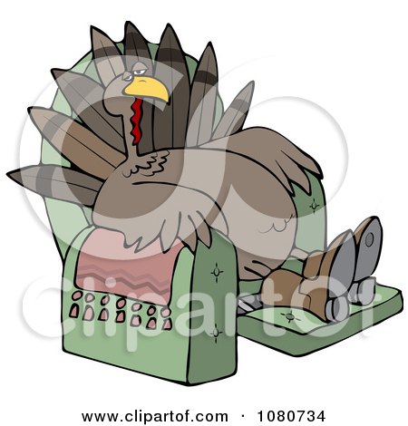 Clipart Tired Thanksgiving Turkey Lounging In A Recliner Chair - Royalty Free Vector Illustration by djart