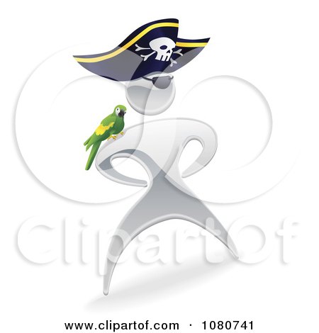 Clipart 3d Silver Pirate Man With A Parrot - Royalty Free Vector Illustration by AtStockIllustration