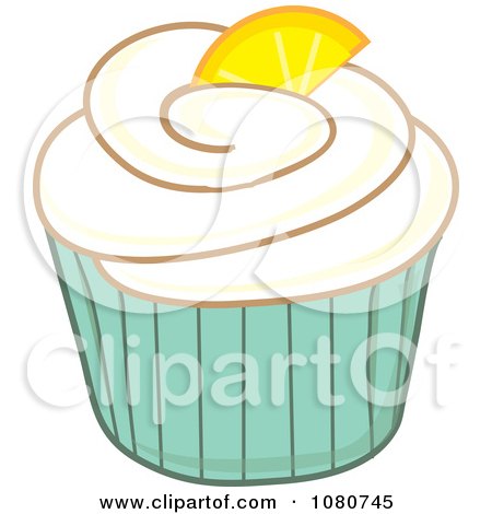 Clipart Vanilla Frosted Cupcake With A Lemon Wedge And Green Wrapper - Royalty Free Vector Illustration by Pams Clipart