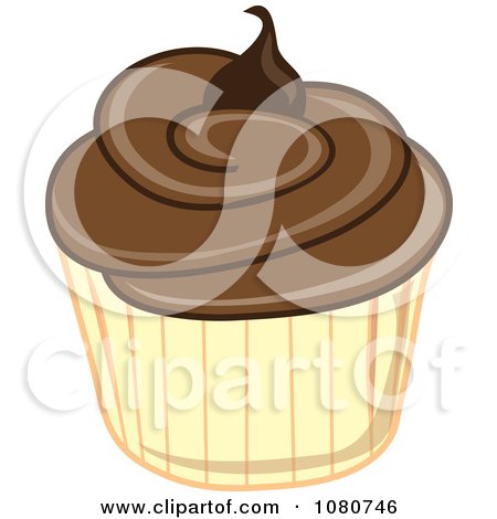 Clipart Chocolate Frosted Cupcake With A Yellow Wrapper - Royalty Free Illustration by Pams Clipart