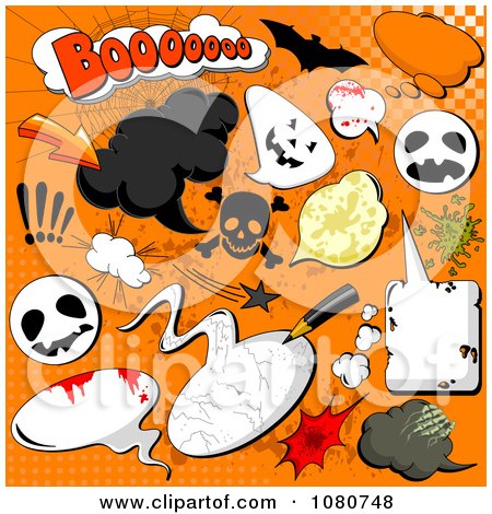 Clipart Set Of Grungy Halloween Comic Design Elements Over Orange - Royalty Free Vector Illustration by Pushkin