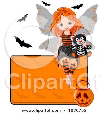 Clipart Halloween Fairy With A Skeleton Teddy Bear Bats And Sign - Royalty Free Vector Illustration by Pushkin