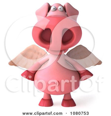 Clipart 3d Winged Pookie Pig Facing Front - Royalty Free Illustration by Julos